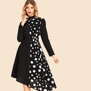 Asymmetrical Black & Polka dot dress